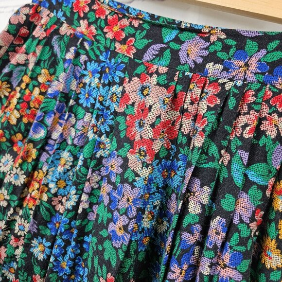 Rafaella Floral Maxi Skirt Pleated Womens 8 Rayon Wool Blend Button Multicolor - Picture 4 of 12